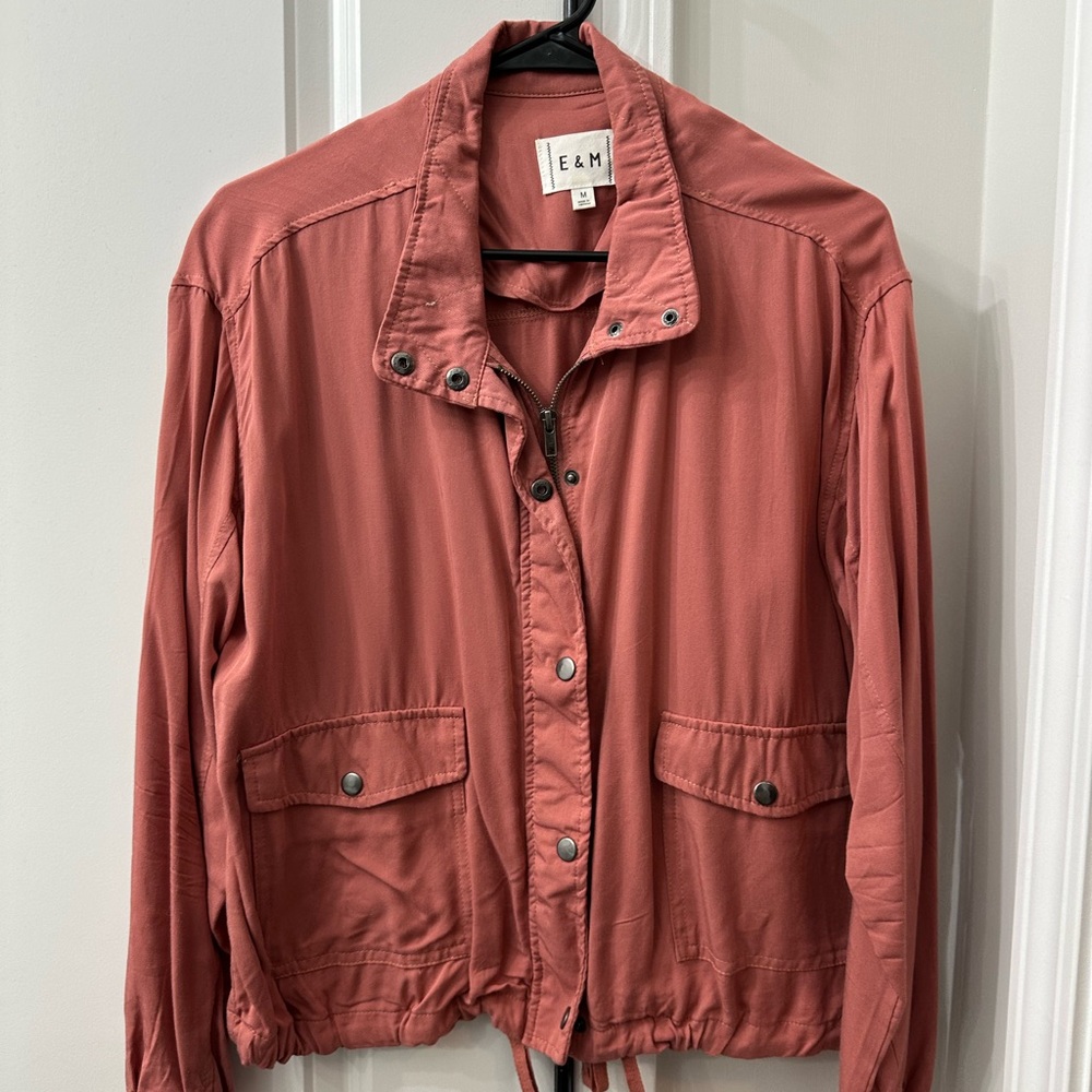 Pink/Coral Utility Jacket with Lapels and Relaxed Fit